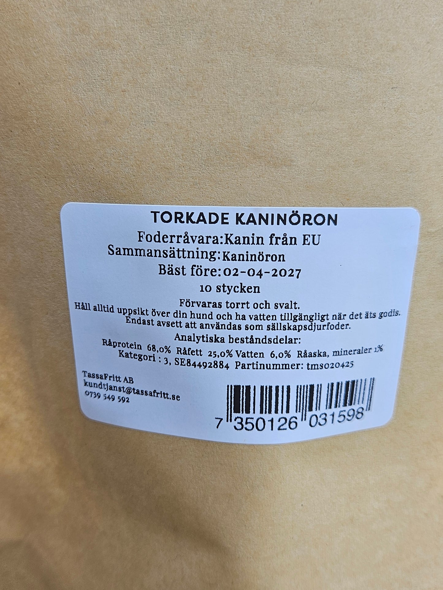 TassaFritt Torkade kaninöron 10st