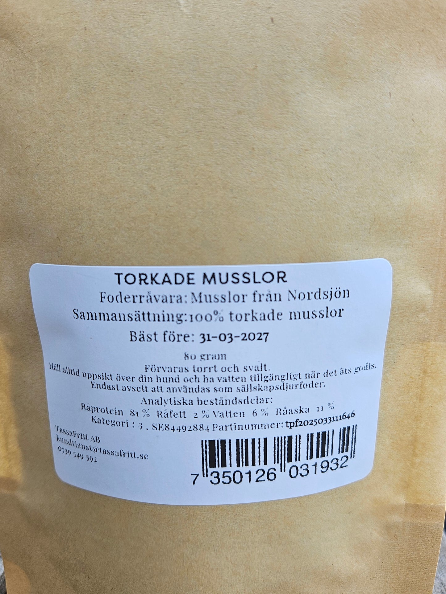TassaFritt Torkade musslor 80g